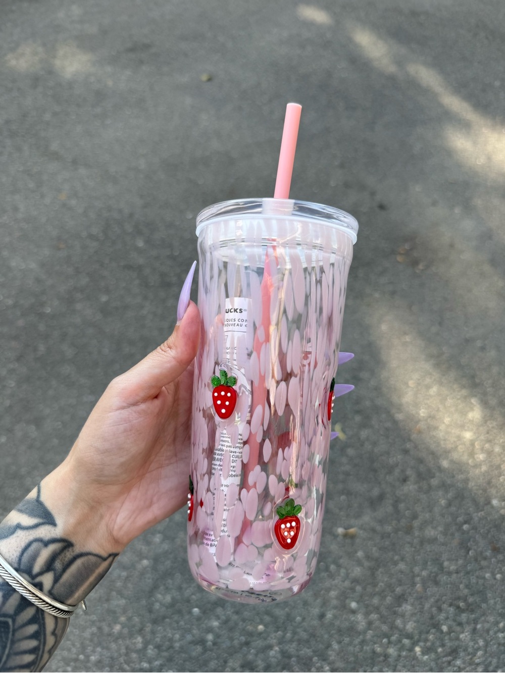 Starbucks pink Strawberry glass Tumbler with Straw - Picture 2 of 3